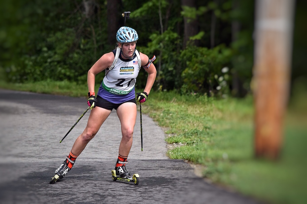 Maddie Phaneuf during the women's mass start at the 2016 US Biathlon National Rollerski Championships on Aug. 14 in Jericho, Vt. (Photo: Katrina Howe)
