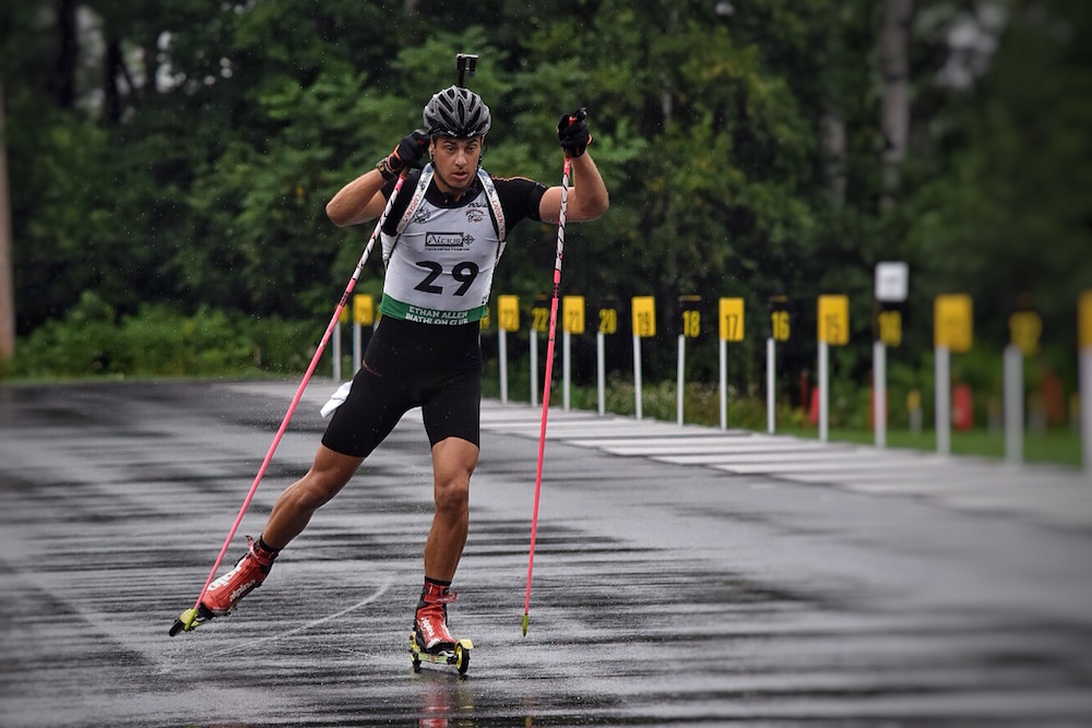 Paul Schommer during the men's sprint at the 2016 US Biathlon National Rollerski Championships on Aug. 13 in Jericho, Vt. (Photo: Katrina Howe)