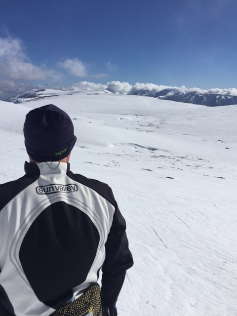 Sun Valley Ski Education Foundation Gold Team member Matt Gelso takes in the view during a ski at Falls Creek Resort in Victoria Australia in August. (Photo: Colin Rogers)
