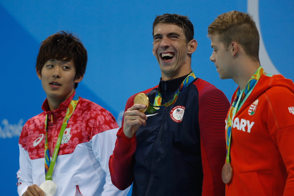 American Michael Phelps after winning his 20th Olympic gold medal in the 200-meter butterfly stroke. (Photo: Wikimedia Commons/Fernando Frazão/Agency Brazil)