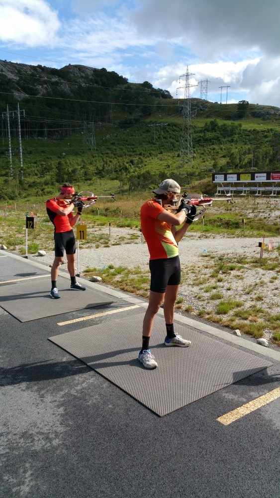 US Biathlon's Sean Doherty (l) and Leif Nordgren training at a shooting range in Sandnes, Norway, in July. (Photo: Leif Nordgren)