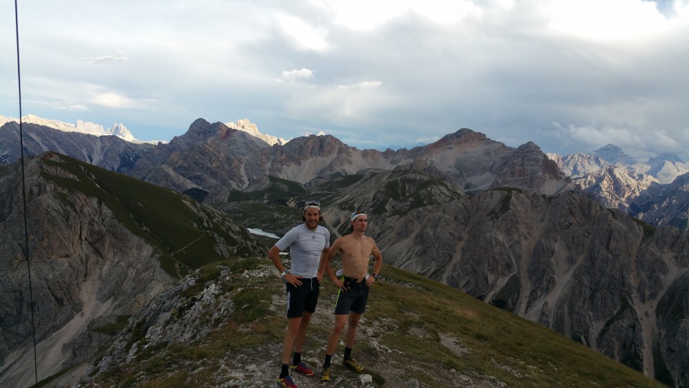 Left to right: US Biathletes Leif Nordgren and Sean Doherty at the top of a hike in Antholz, Italy this past August. (Photo: Leif Nordgren)