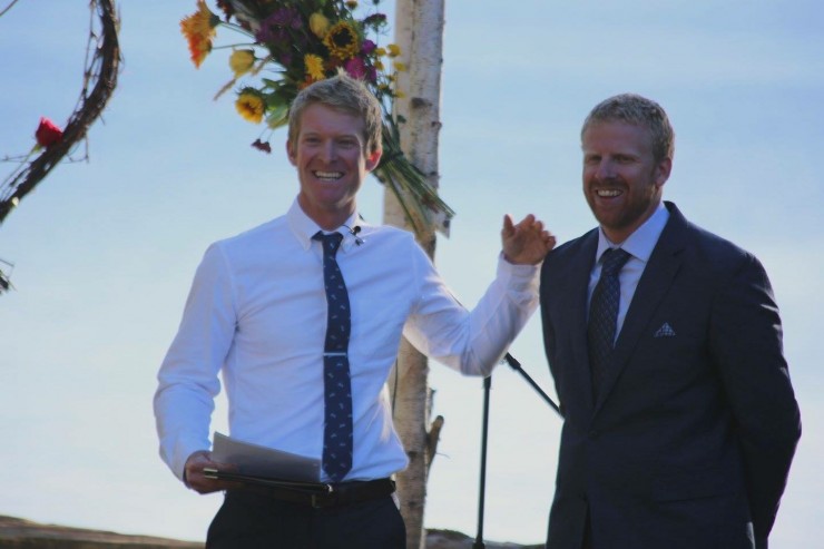 Colin Rogers (left) as the MC for Chris Mallory's (right) wedding. (Courtesy photo)