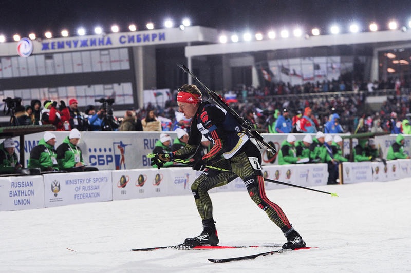 Germany’s Florian Graf competing in the men’s 15-kilometer mass start at the 2016 Open European Championships in Tyumen, Russia, on his way to winning the gold medal. (Photo: IBU)