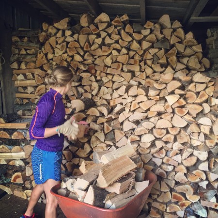 Through and through Vermonter, Ida Sargent sacks wood for the upcoming winter. (Courtesy photo)