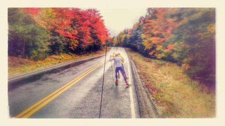 Tim Burke with Lowell Bailey -- fall threshold intervals on Whiteface Mountain. (Photo: Erik Lewish)