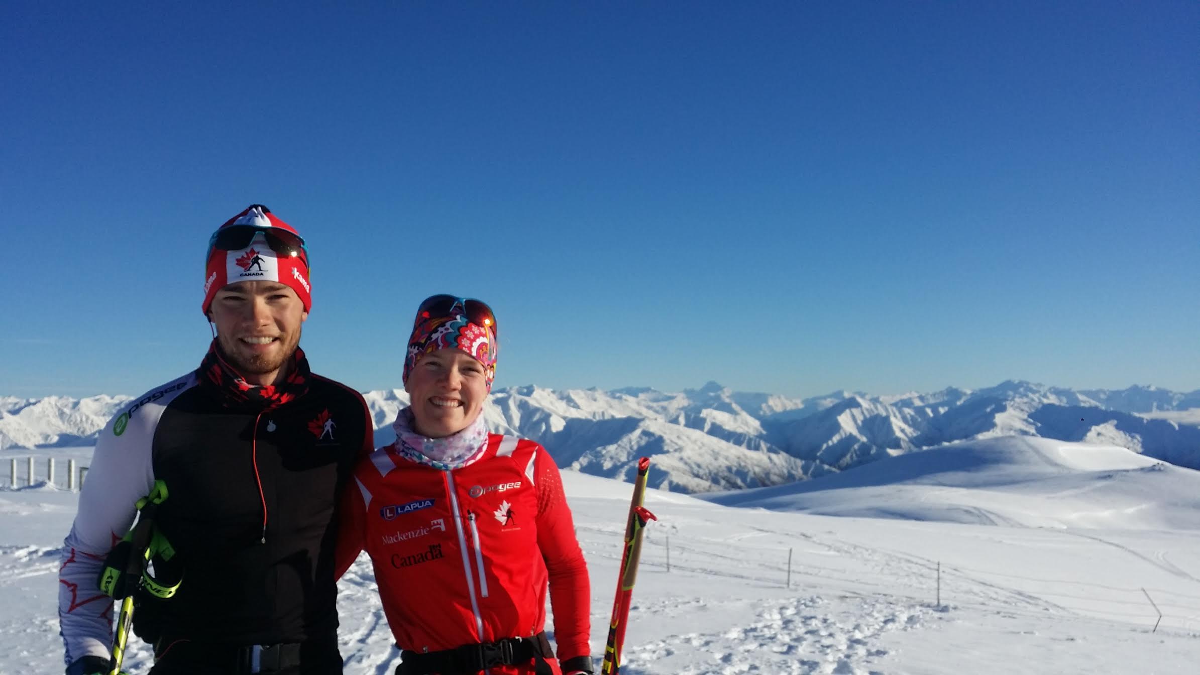 Christian Gow (left) and Emma Lunder skiing at the Snow Farm during the Canadian national team's New Zealand training camp. (Courtesy photo)