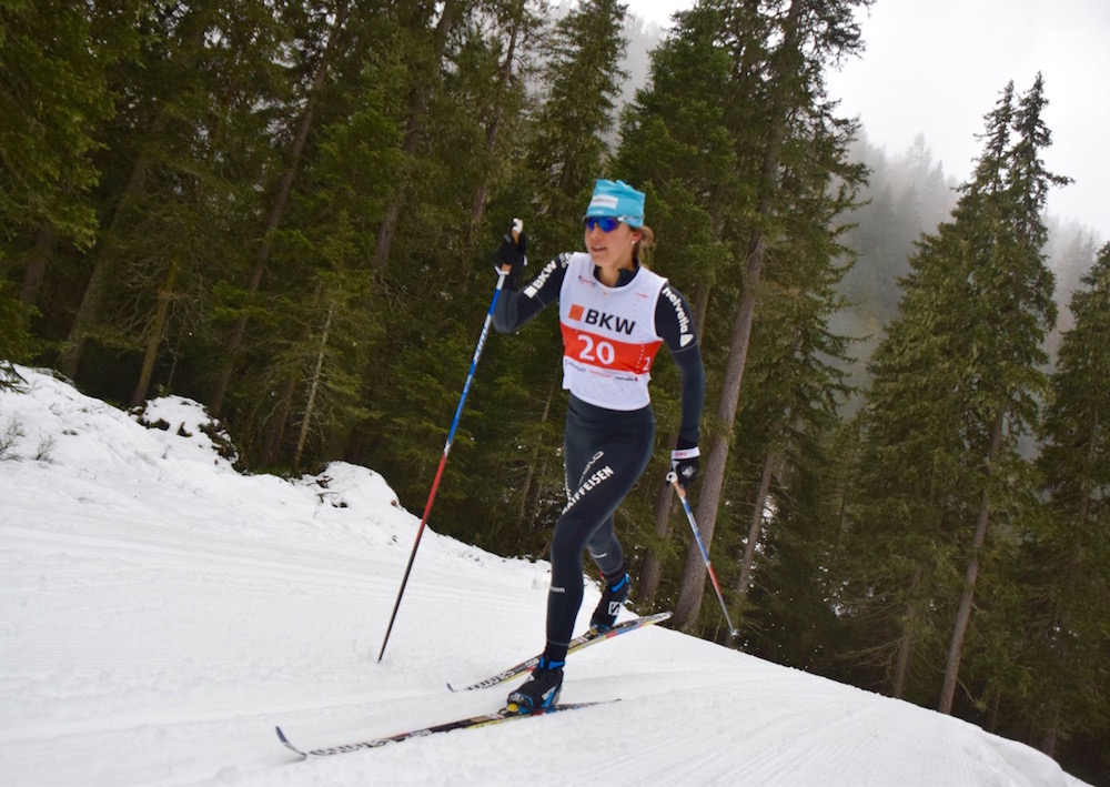 Heidi Widmer, who lives and trains in Switzerland, racing to 15th in the women's 8 k classic preseason race on Nov. 19 in Davos, Switzerland. (Photo: NORDIC-ONLINE.CH)