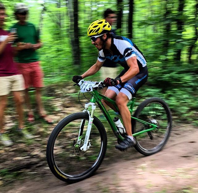 Torchia competing in a mountain bike race where he later broke his wrist. He writes: "The infamous first mountain bike race. Sten's made sure I'm not doing any more of them anytime soon!" (Courtesy photo)