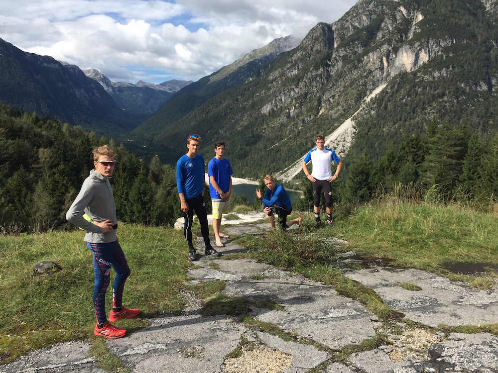 The U.S. Nordic Combined juniors after a rollerski workout in Slovenia this summer. (Photo: Martin Bayer)