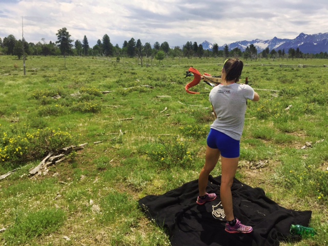 Joanne Reid proving that you don't need an official biathlon range to train. (Courtesy photo)