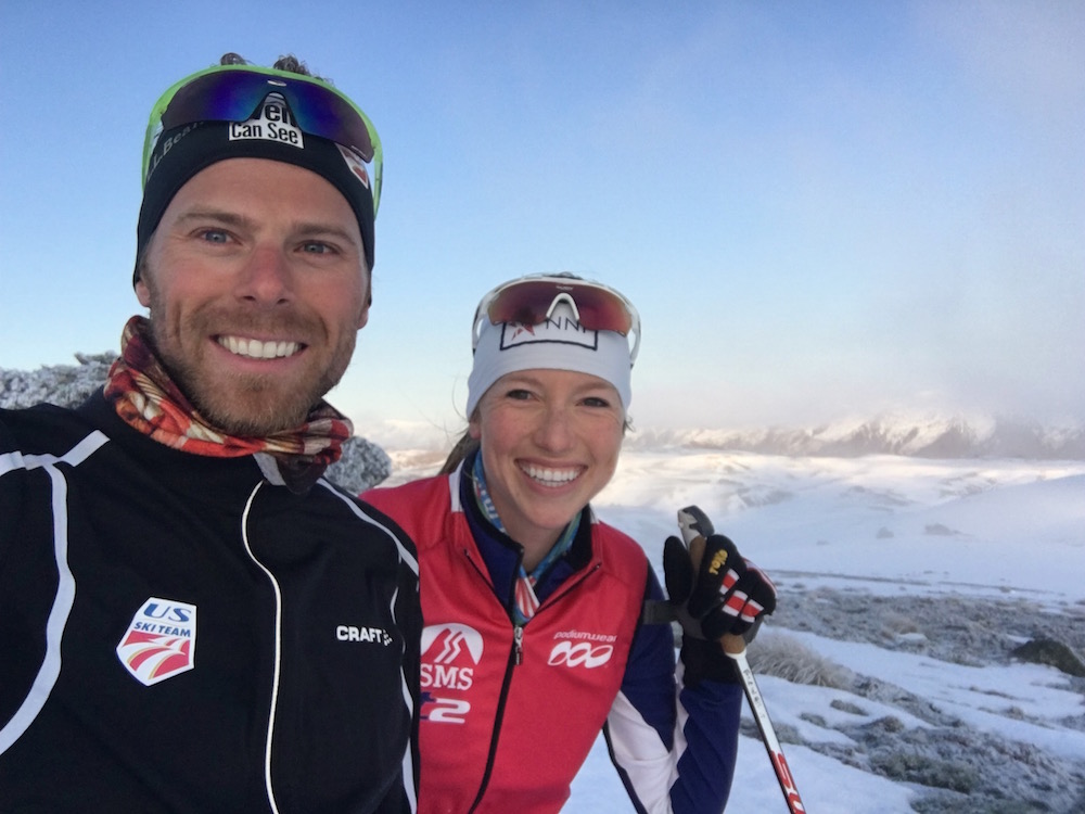 Andy Newell (U.S. Ski Team) with his finance and Stratton Mountain School T2 teammate Erika Flowers during a ski at the Snow Farm in Wanaka, New Zealand, this summer. (Photo: Andy Newell) 