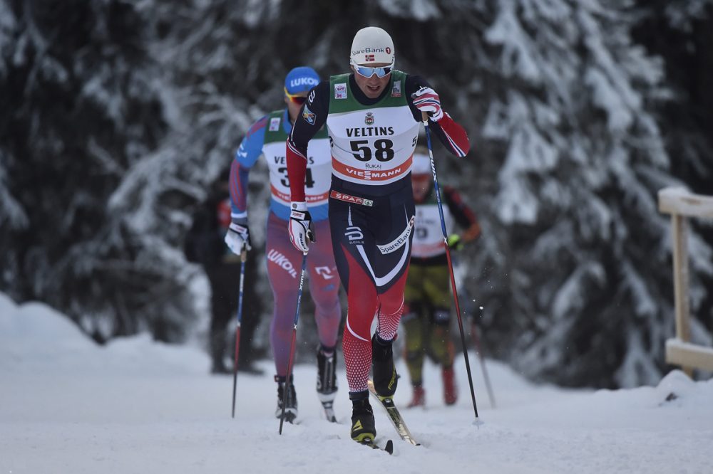 Norway's Emil Iversen during the men's 15-kilometer classic race on Sunday Nov. 27 in Kussamo, Finland. (Photo: Fischer/NordicFocus)