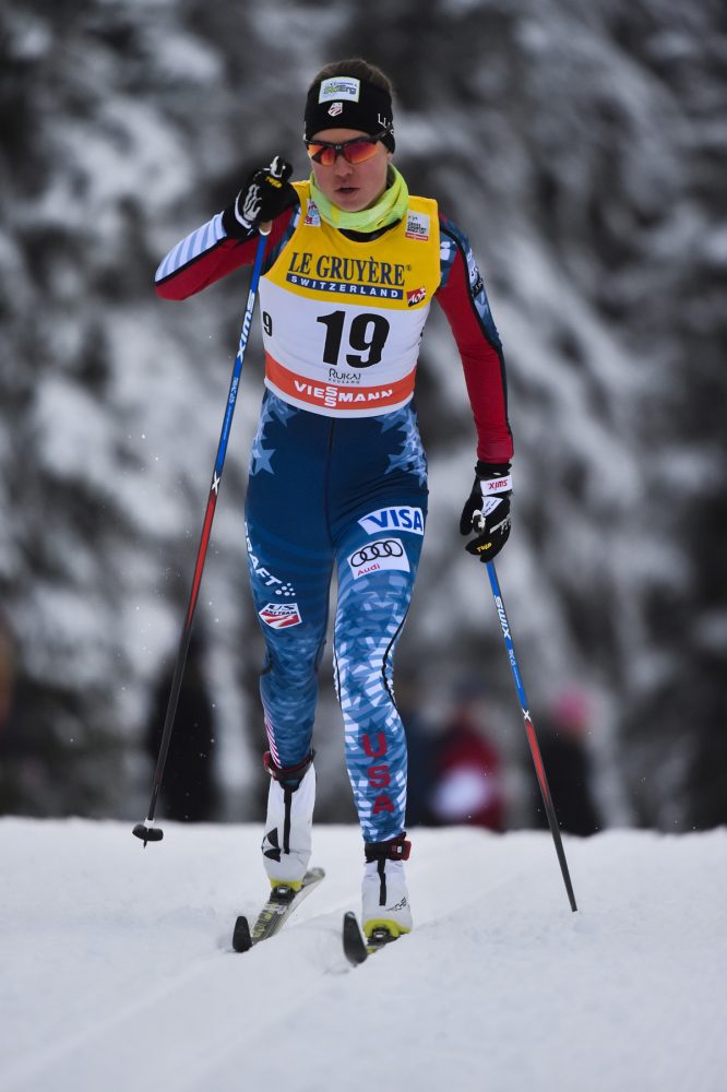 American Caitlin Patterson (Craftsbury Green Racing Project) racing to 28th in the World Cup women's 10 k classic in Kuusamo, Finland. (Photo: Fischer/NordicFocus)