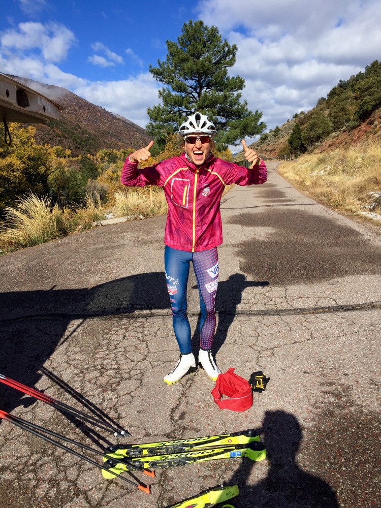 Sophie Caldwell, rollerskiing and stoked. (Photo: Simi Hamilton)