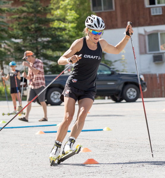 U.S. Ski Team athlete Sophie Caldwell during a rollerski agility drill. (Photo: Reese Brown/SIA Nordic)