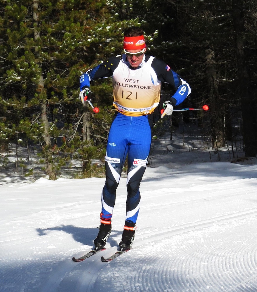Scott Patterson (APU) double poling to the win in the men's 10 k classic FIS race on Saturday in West Yellowstone, Mont. (Photo: Ian Harvey/Toko)