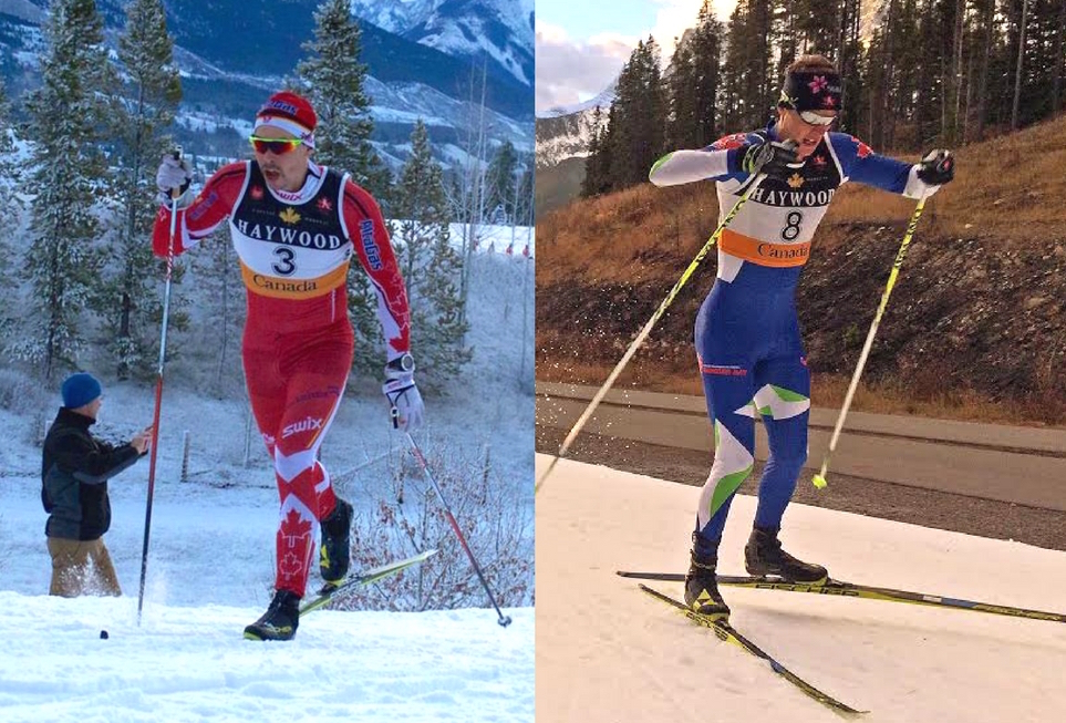 Canadian World Cup team qualifiers Jess Cockney (l) and Bob Thompson (r) racing at Frozen Thunder in Canmore, Alberta, last week. (Photos: Jenn Jackson & Drew Goldsack)