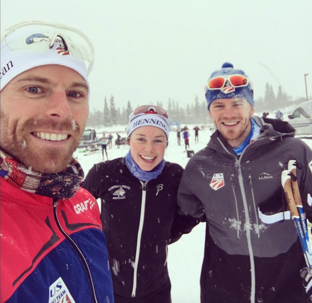 Andy Newell (l) with fellow Americans Cambria McDermott (c), who's training with the Norwegian team Henning Skilag this winter, and Andrew Morehouse. "Finding snow ❄️and some other Americans 🇺🇸 during today's ski in Beitostølen🇳🇴" Newell wrote on Instagram on Tuesday, Nov. 15. (Photo: Andy Newell/Instagram)