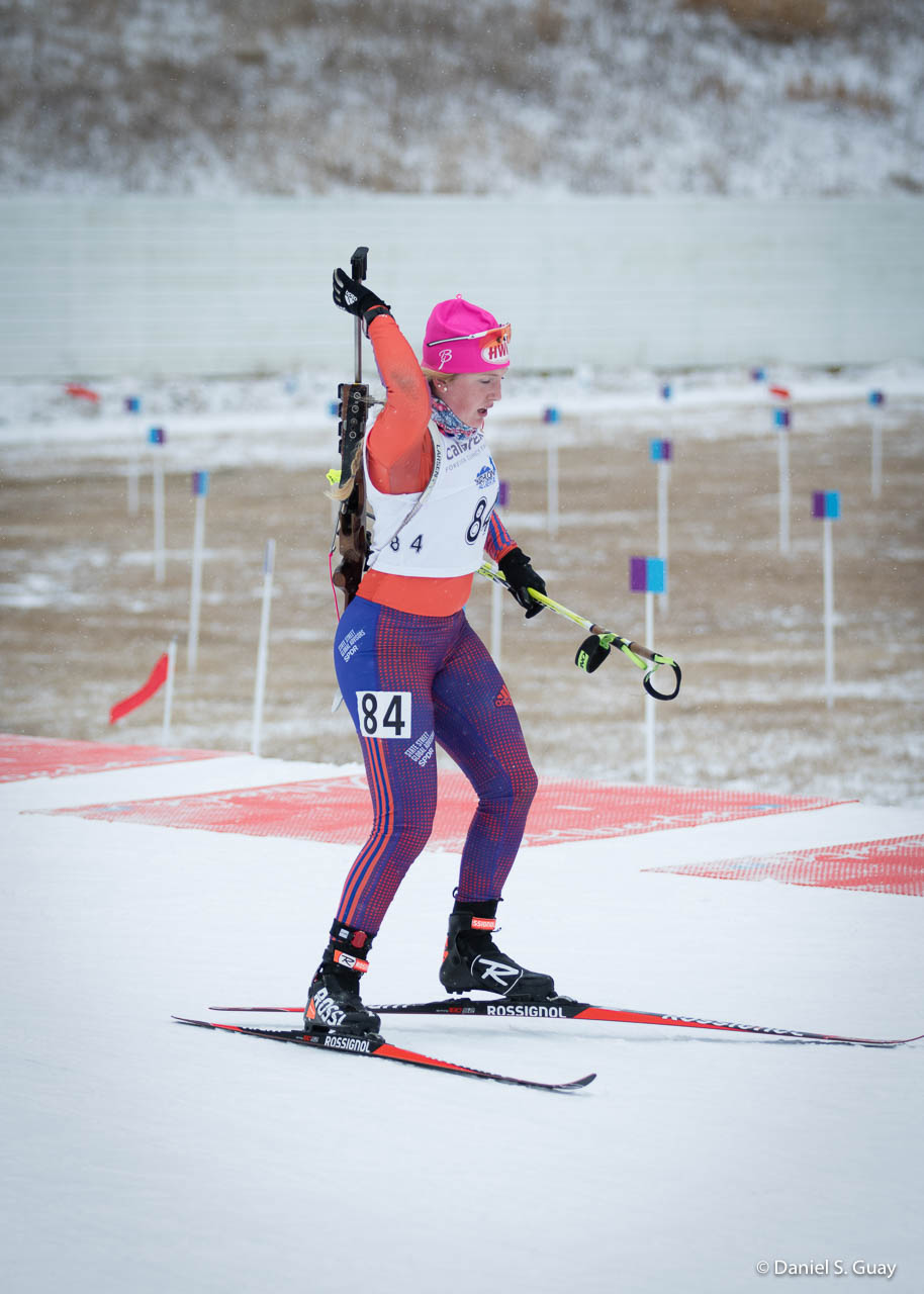 Maddie Phaneuf (U.S. Biathlon "A" team) on her way to a three-minute win in the women's mass start in Canmore, Alberta. (Photo: Dan Guay)