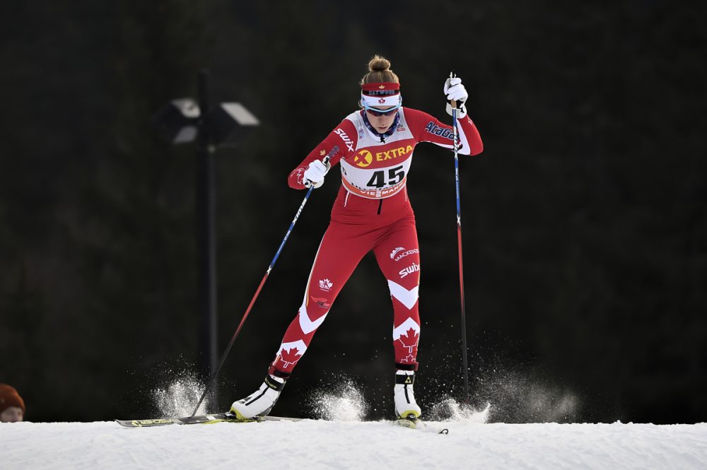 Canadian Dahria Beatty racing during the women's 5-kilometer freestyle race that took place in Davos Switzerland last weekend. (Photo: Fischer/Nordic Focus)