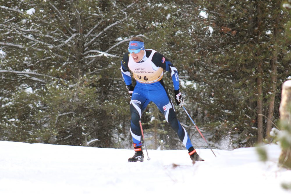 Alaska Pacific University's Tyler Kornfield racing during the qualifier for the men's SuperTour 1.3-kilometer freestyle sprint on Saturday in West Yellowstone, Mont. 