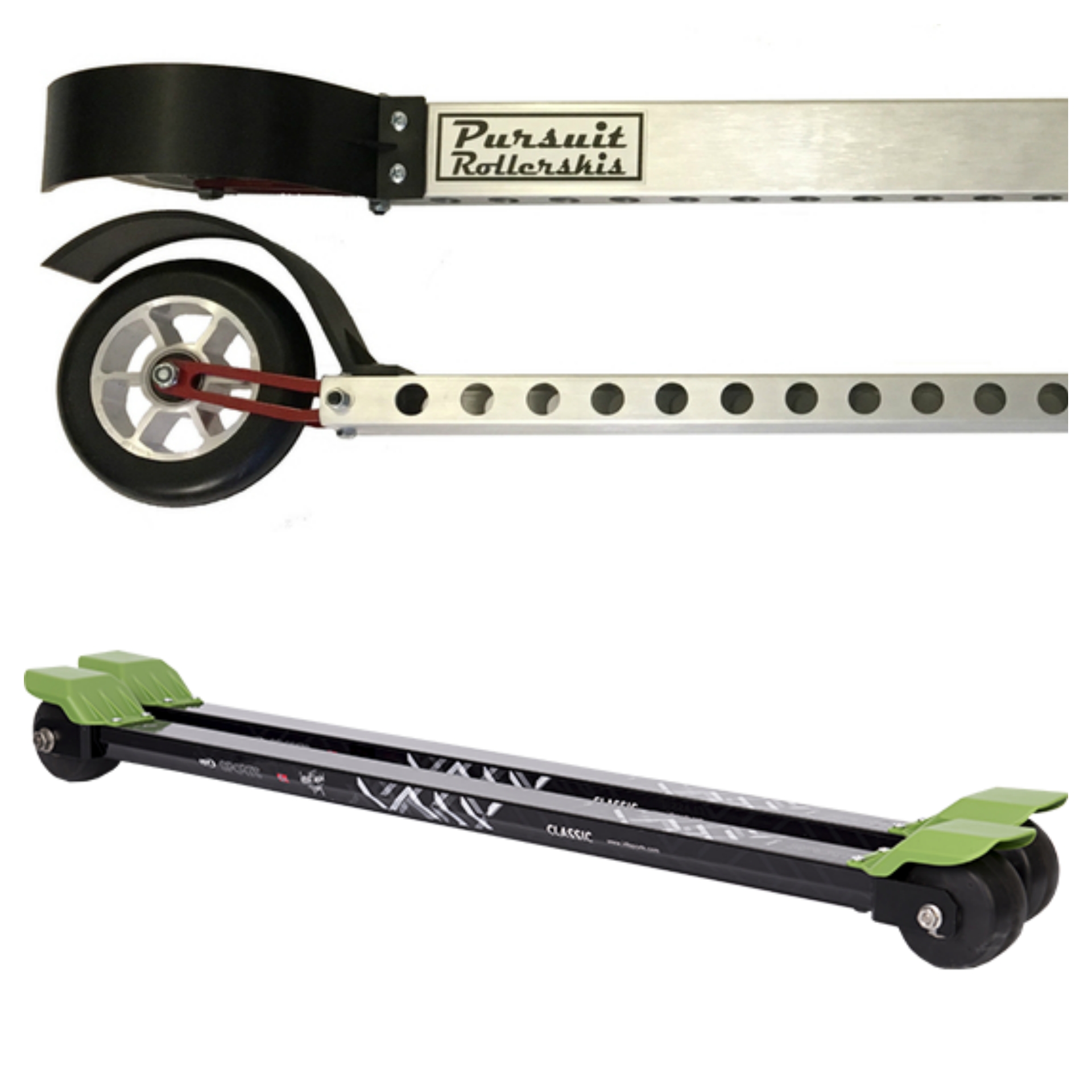 Pursuit Fork Flex Roller Skis (top) and IDT Classic Elite Rollerskis, FBD pick for $250+