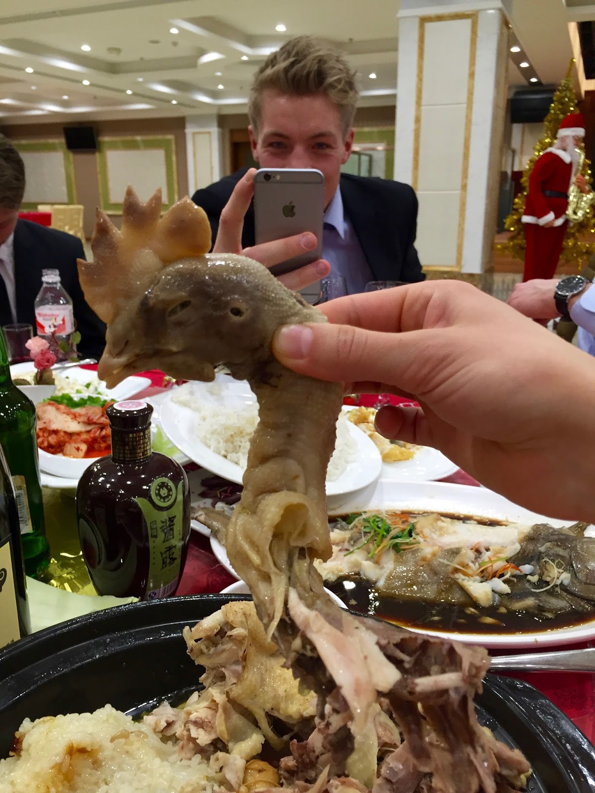 A chicken head featured prominently on the menu during the 2016 China Tour de Ski. (Photo: courtesy Holly Brooks)