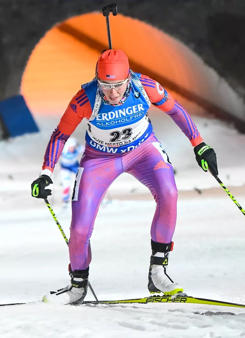 US Biathlon’s Susan Dunklee on her way to finishing third in the women’s sprint at the IBU World Cup in Nove Mesto, Czech Republic. It was the third podium of her career. (Photo: IBU)