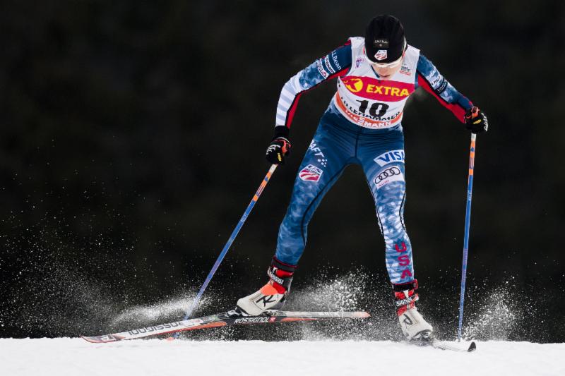 Liz Stephen (U.S. Ski Team) racing in a World Cup earlier this season. (Photo: Toko/NordicFocus)