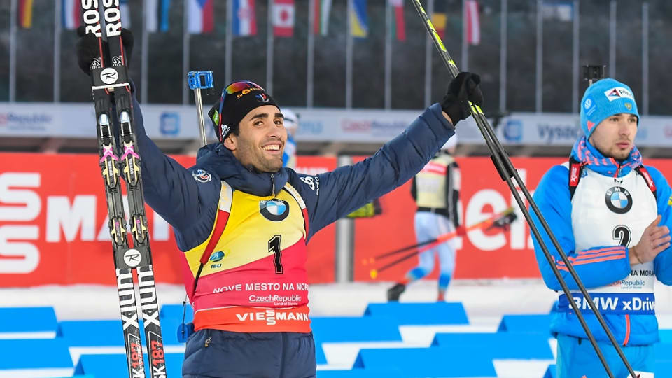 Martin Fourcade after winning the 12.5 k pursuit at the IBU World Cup in Nove Mesto, Czech Republic, for his 55th World Cup victory. Including Sunday's mass start, he was won 10 of the 11 races so far this season (including relays). (Photo: IBU)