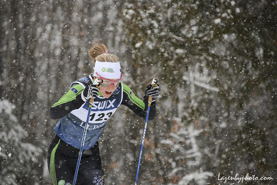Ida Sargent (Craftsbury Green Racing Project/U.S. Ski Team) tied with teammate Kaitlynn Miller for the win in Saturday's 5 kilometer classic race on home turf. (Photo: John Lazenby)