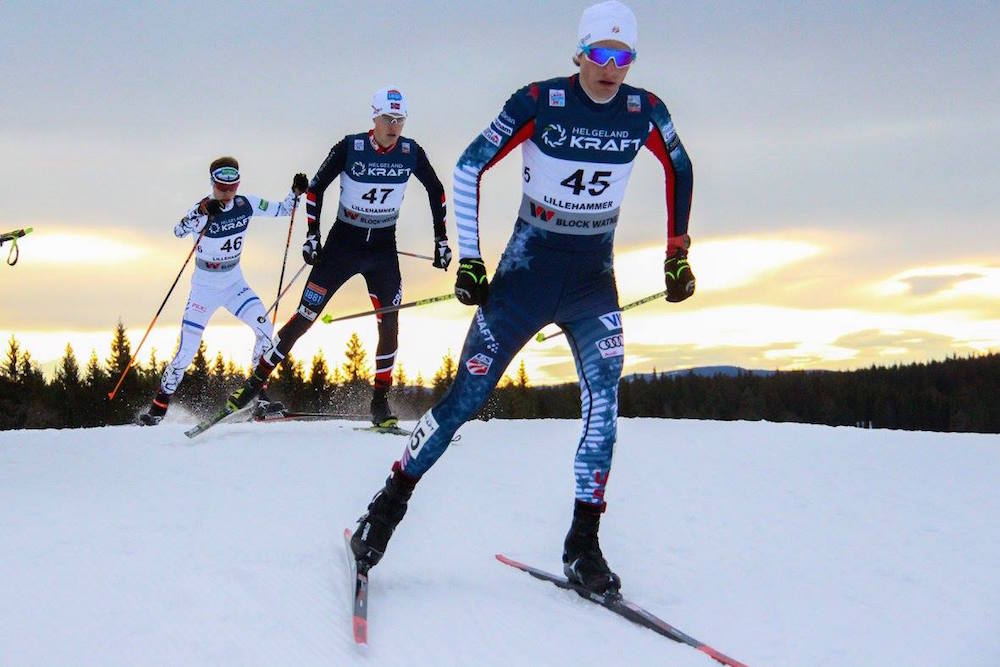 U.S. Nordic Combined's Ben Loomis (45) racing at the World Cup in Lillehammer, Norway, in December 2016. (Photo: Katja Diegler)