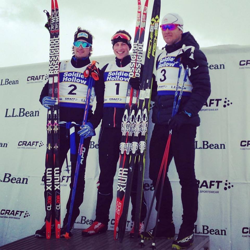 Left to right: David Norris of Alaska Pacific University, Ben Lustgarten of the Craftsbury Green Racing Project and Kris Freeman of Team Freebird standing on the podium after the men's 30-kilometer classic mass start on Tuesday at 2017 U.S. nationals in Midway, Utah. 