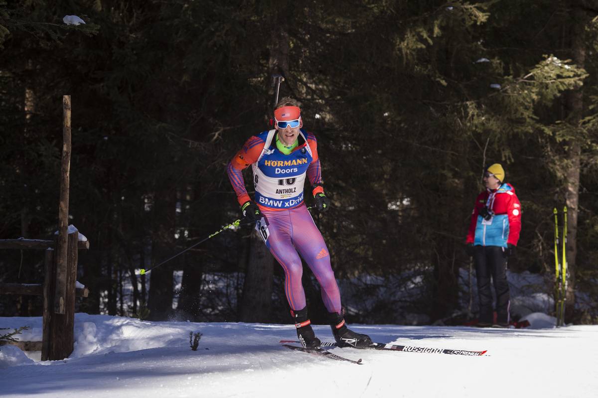 Lowell Bailey (US Biathlon)  en route to 16th in the men's 15 k mass start on Sunday at the IBU World Cup in Antholz, Italy. (Photo: USBA/NordicFocus)