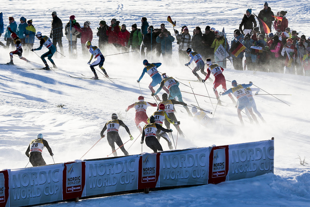 High speeds and tight quarters led to some tension during the Tour de Ski Stage 3 men's 20 k skiathlon on Tuesday in Obertsdorf, Germany. (Photo: Fischer/NordicFocus)