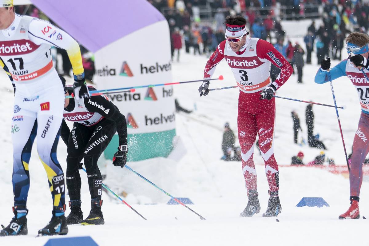Canada's Alex Harvey (3) during the World Cup men's 30 k classic mass start in Falun, Sweden. He finished 15th. (Photo: Salomon/NordicFocus)