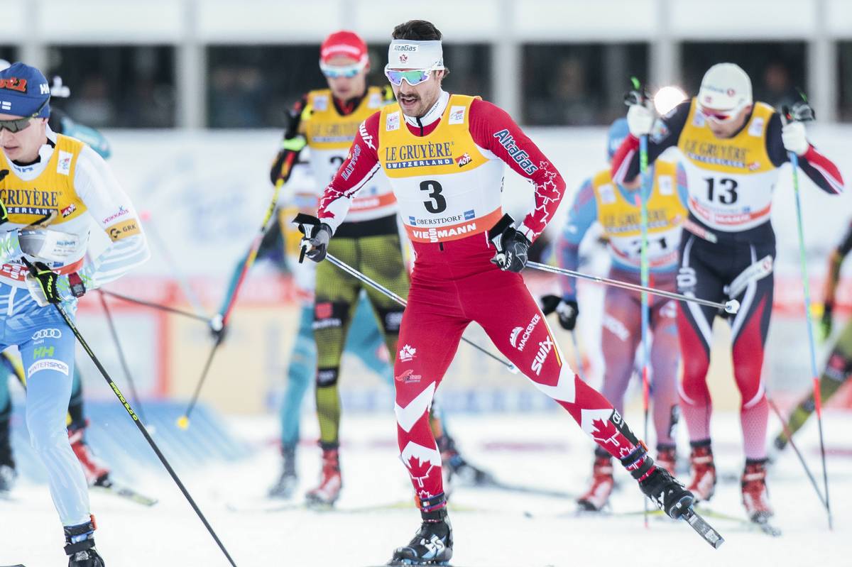 Canada's Alex Harvey en route to fourth in the men's 20 k skiathlon at Stage 3 of the Tour de Ski on Tuesday in Oberstdorf, Germany. With his season-best result of fourth place, he maintained his position of third in the Tour. (Photo: Salomon/NordicFocus)
