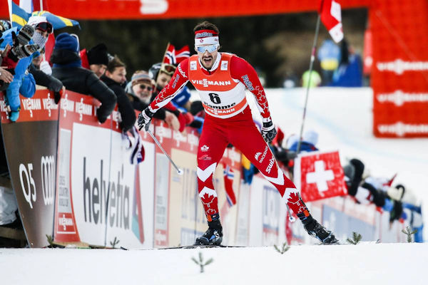 Canada's Alex Harvey racing to seventh in the men's 9 k freestyle hill climb to end the 2017 Tour de Ski in Val di Fiemme, Italy. (Photo: CCC/NordicFocus)