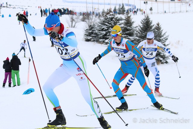 NTDC Thunder Bay's Julian Smith (l) racing to 51st in the men's 15 k freestyle at 2017 senior U.S. nationals earlier this month at Soldier Hollow in Midway, Utah. (Courtesy photo)