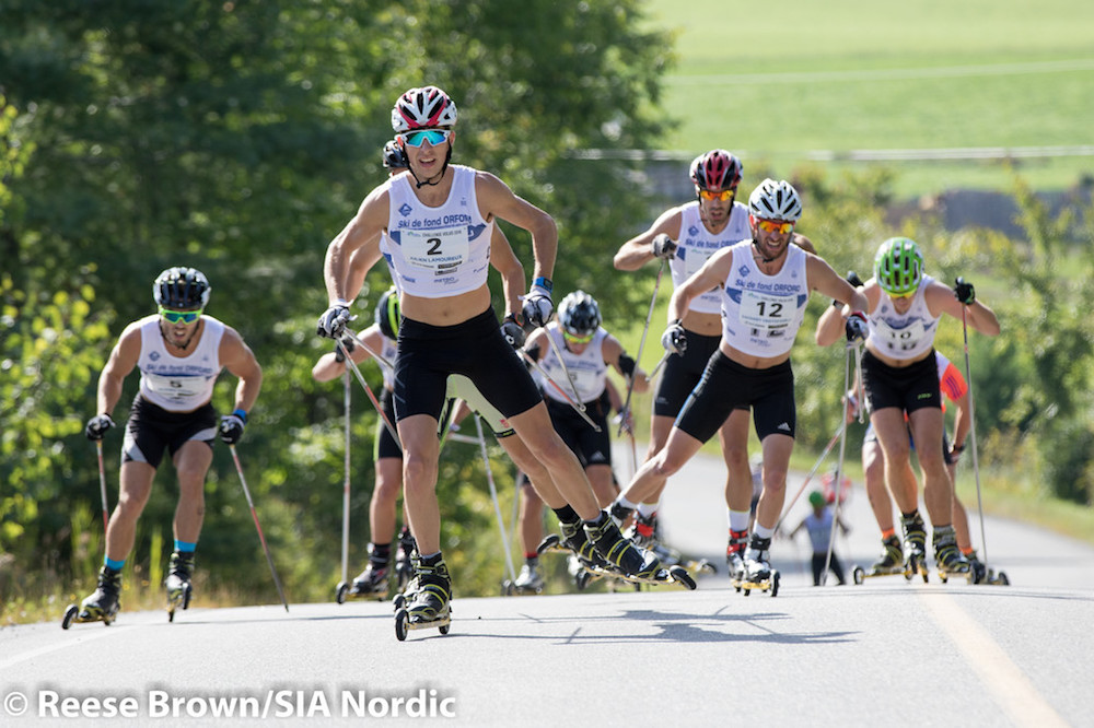 Julien Lamoureux (CNEPH) leading a rollerski race. (Photo: Reese Brown/SIA Nordic)