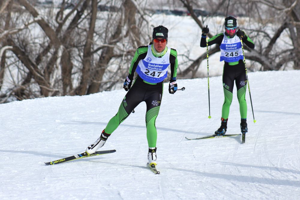 Caitlin Patterson of the Craftsbury Green Racing Project leading her teammate Kaitlynn Miller during the women’s 10-kilometer freestyle event on Saturday at U.S. nationals in Midway, Utah.