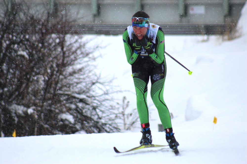 Kaitlynn Miller of the Craftsbury Green Racing Project leading her semifinal during the women's 1.3-kilometer classic sprint on Sunday at U.S. nationals in Midway, Utah. 
