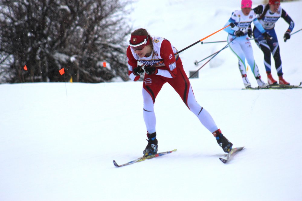 Bridger Ski Foundation's Jennie Bender (l) during her semifinal for the women's 1.3-kilometer classic sprint on Sunday at U.S. nationals in Midway, Utah. 