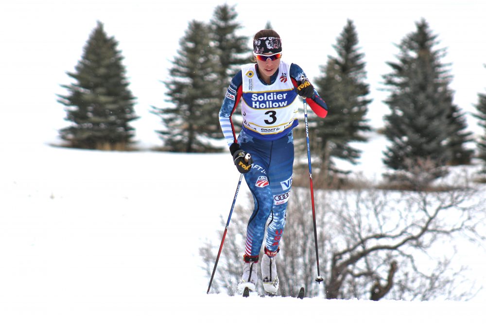 Katharine Ogden (Stratton Mountain School) of the U.S. Ski Team D-team during her final lap of the women's 20-kilometer classic masst start on Tuesday at U.S. nationals in Midway, Utah. 