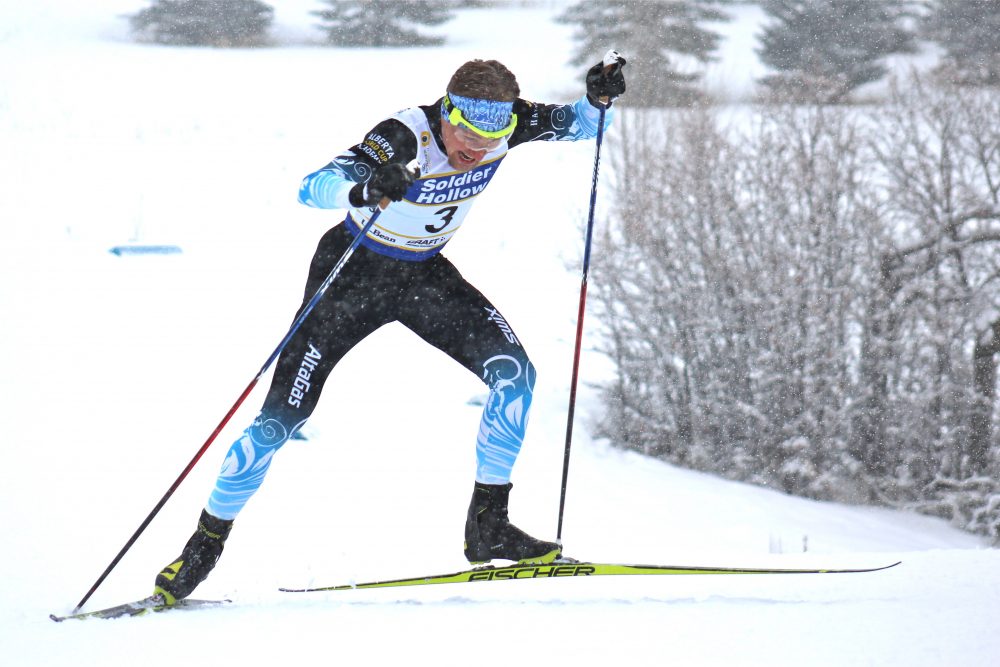 Knute Johnsgaard of the Alberta World Cup Academy racing the men's 1.5-kilometer freestyle sprint prologue on Thursday at U.S. nationals in Midway, Utah. 