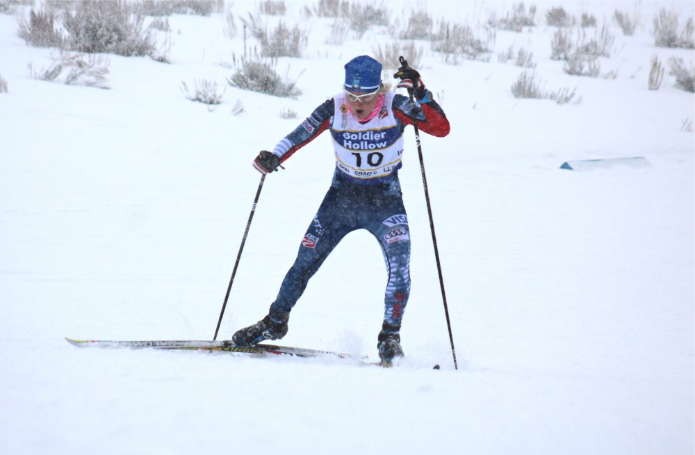 Sugar Bowl Academy and U.S. Ski Team Development Team member Hannah Halvorsen racing to second in Thursday's skate-sprint prologue on the final day of 2017 U.S. nationals at Soldier Hollow.