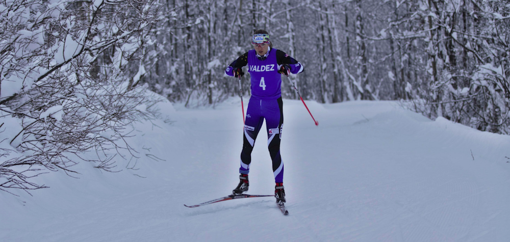 Women's winner Lauren Fritz (APU) races in the 15 k freestyle in the Qaniq Challenge in Valdez, Alaska, Jan. 14, 2017. (photo: Calvin J. Fifarek)