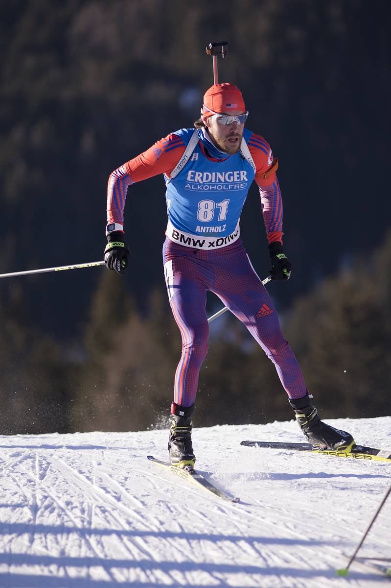 Leif Nordgren (US Biathlon) racing to 29th in the men's 20 k individual on Friday at the IBU World Cup in Antholz, Italy. (Photo: USBA/NordicFocus)