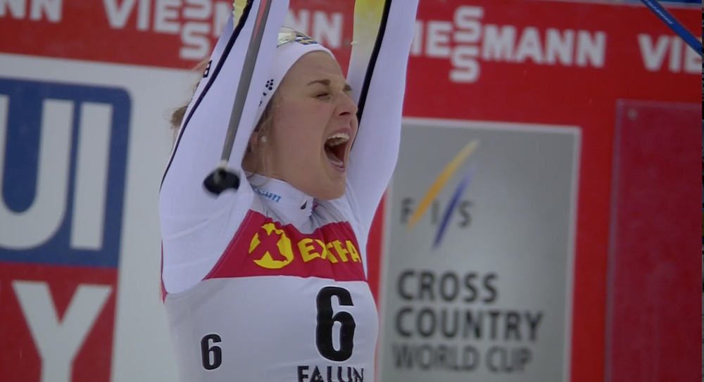 Sweden's Stina Nilsson celebrates her second-straight World Cup sprint victory on Saturday after winning the 1.4 k freestyle sprint at home in Falun, Sweden.